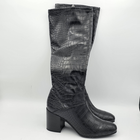 6W Franco Sarto Women's Tribute Knee High Boots, Black Crocco Faux Leather - Picture 3 of 16